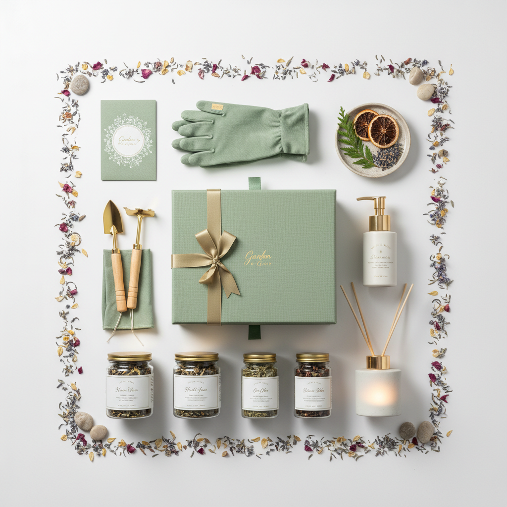 Garden & Glow Box - gardening kit, herbal teas, hand cream and diffuser gift