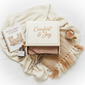 Comfort & Joy Box - cosy socks, puzzle book, hot chocolate and throw blanket gift