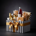 The Easter Treat Box - 1in99 Gifts signature black and white hamper with gold ribbon