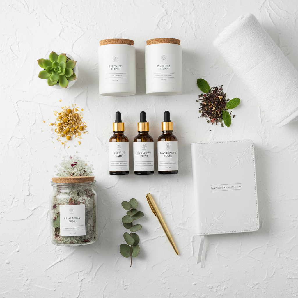 Wellness & Balance Box - essential oils, herbal teas and bath soak gift